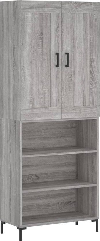 vidaXL Hoge kast 69,5x34x180 cm bewerkt hout grijs sonoma eikenkleurig