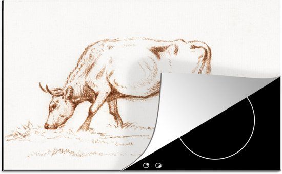 KitchenYeah® Inductie beschermer 77x51 cm - Grazende stier - schilderij van Jean Bernard - Inductiebeschermer