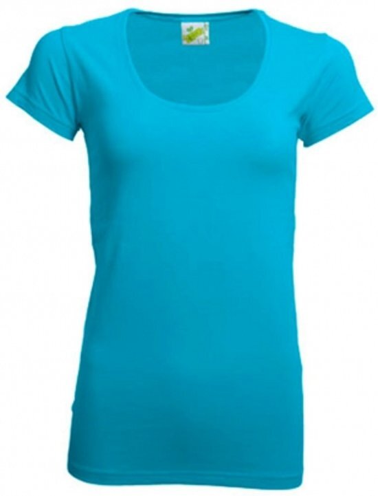 Lemon & Soda Bodyfit dames t-shirt met ronde hals L turquoise