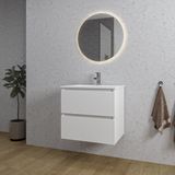 Saniclass Chaci Badkamermeubelset - 60x46x55cm - keramische wastafel wit - 1 wasbak - 1 kraangat - 2 lades - ronde spiegel met verlichting - mat wit