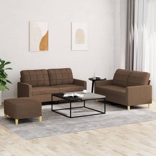 vidaXL 4-delige Loungeset met Kussens Stof Bruin