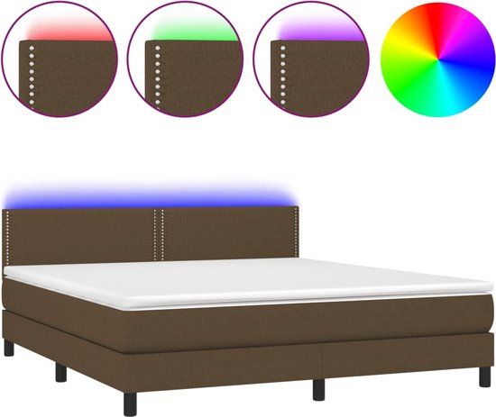 vidaXL Boxspring met matras en LED donkerbruin 180x200 cm