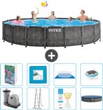Intex Rond Prism Frame Greywood Zwembad - 549 x 122 cm - Inclusief Pomp - Ladder - Grondzeil - Afdekzeil - Vloertegels - Verlichting - 9-delig