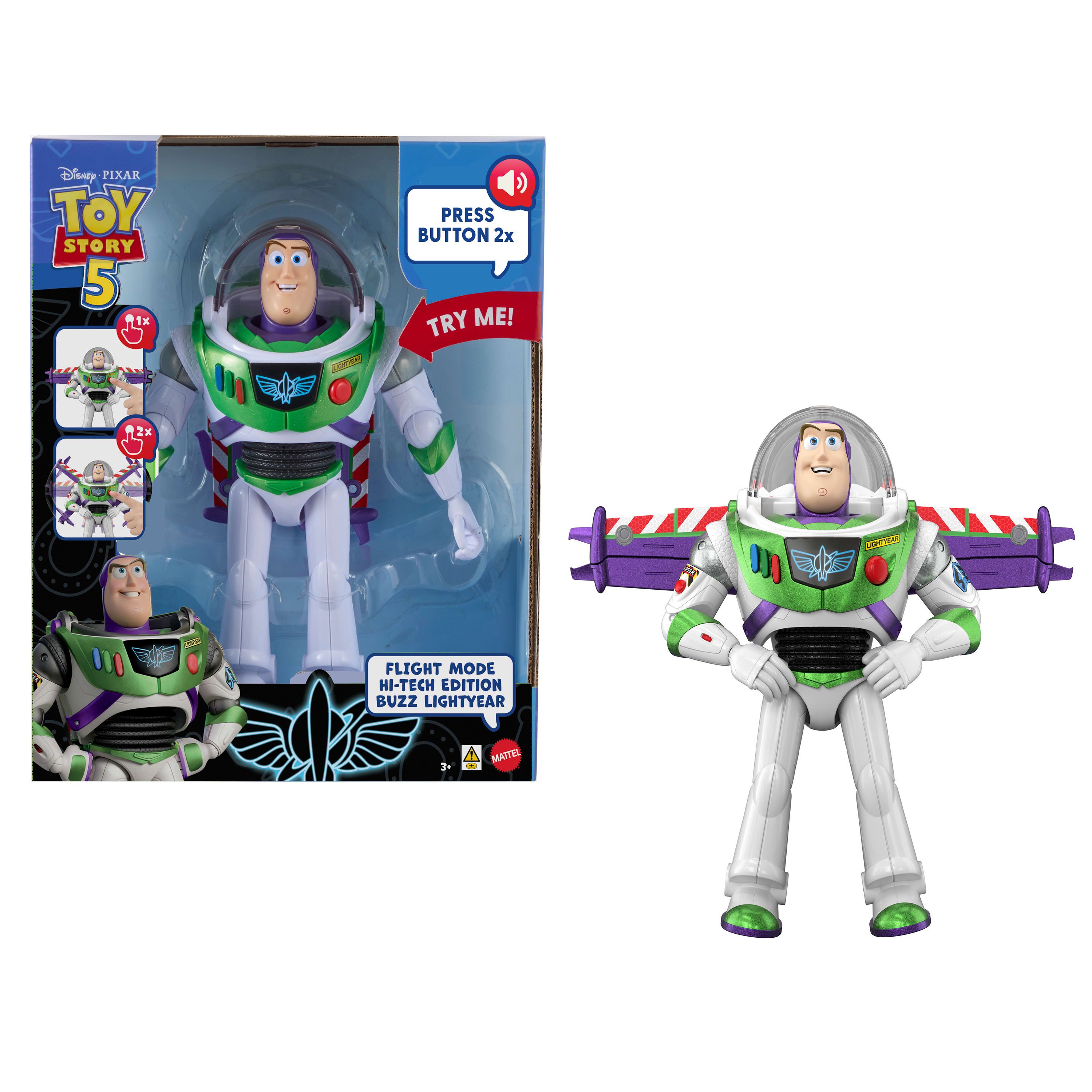 Mattel Disney en Pixar Toy Story 5 actiefiguur van 30 cm, vliegstand Hi-Tech Editie Buzz Lightyear met vleugelactivering, meer dan 35 geluiden, JMW26