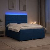 vidaXL LED Boxspringbed met Matras Blauw 200 x 200 cm Stof