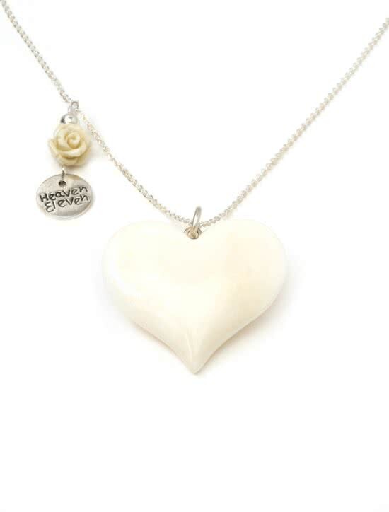 Heaven Eleven - dames ketting - Ibiza - 925 sterling zilver met een hart van hertegewei handgemaakt - 74cm