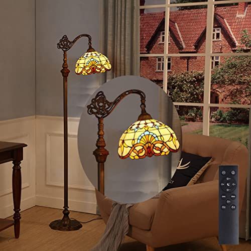 WRMING Tiffany 12 W LED vloerlamp, dimbaar, retro, gekleurd glas, met afstandsbediening, E27, c