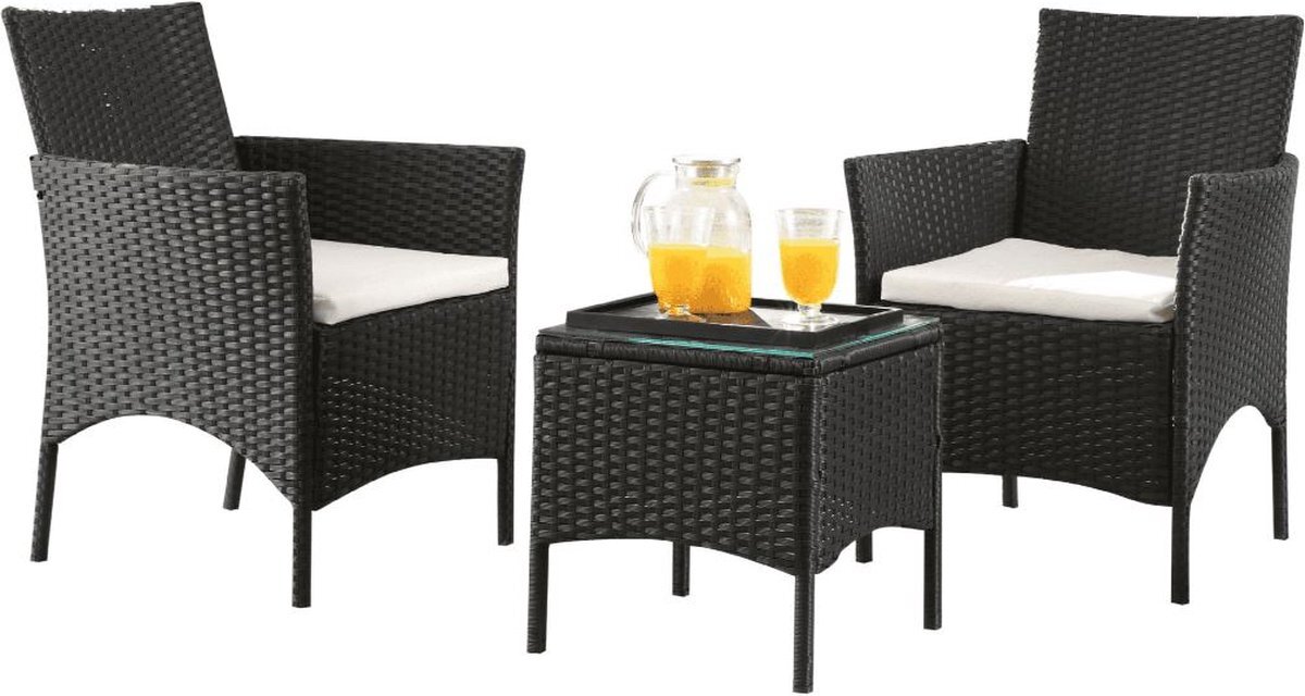 Maxx-garden Tuinset - Set van 2 tuinstoelen - Wicker 3 delig - rattan met kussens - Zwart