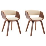 VidaXL Eetkamerstoelen 2 stuks Gebogen Hout en Kunstleer Crèmekleurig