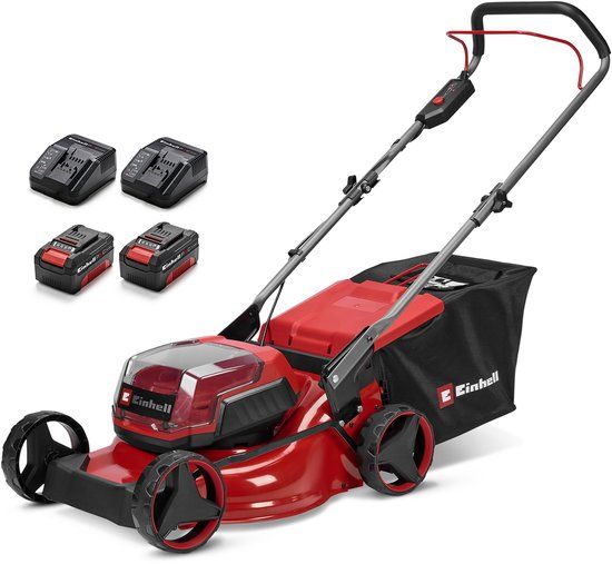 Einhell Accu Grasmaaier GC-CM 36/42 Li BL Kit - Power X-Change - 36 V/Li-ion - Maaibreedte: 42 cm - Aanbevolen gazonoppervlakte: tot 400 m² - 50 L opvangzak - Maaihoogte: 25-75 mm - Incl. 2x4.0 Ah accu en 2 opladers