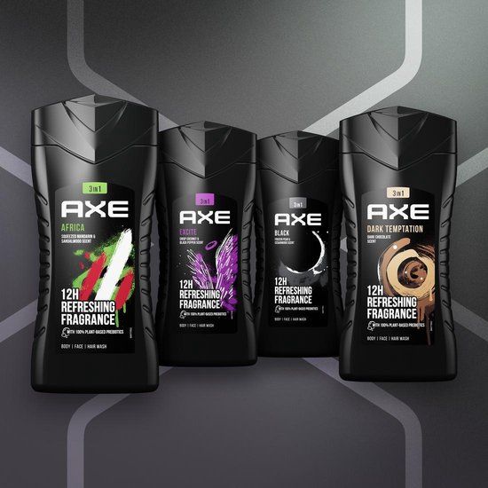 AXE 3-in-1 Douchegel - Africa + Black + Dark Temptation + Excite - 4 x 250ml - Voordeelverpakking