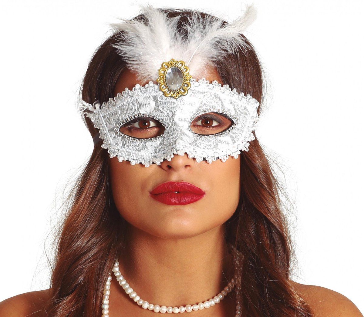 Fiestas Guirca Masker Dames Polyester/Veren Wit One Size