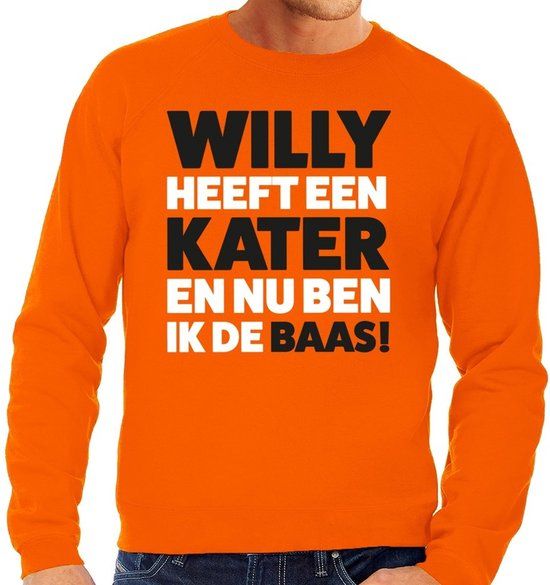 Bellatio Decorations Oranje Koningsdag Sweater voor Heren - Willy heeft een kater - XXL - Katoen