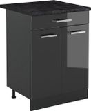 Vicco Keukenonderkast R-Line, Antraciet Hoogglans/Antraciet, 60 cm met lade antraciet werkblad