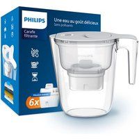 Philips Waterfilterkan + 6 smaak + vervangende filterpatronen, snelle doorstroming, elektronische timer, filtert chloor, kalk, zware metalen en microplastic, 2,6 l