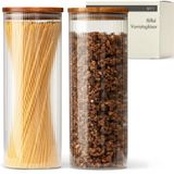 Icecat Pot de stockage - Set de 2 - Avec couvercle en bambou - 1,8 l - Hermétique - Verre