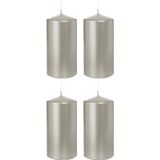 Trend Candles Panda Trend Candles 4x Zilveren cilinderkaarsen/stompkaarsen 6 x 12 cm 40 branduren - Geurloze zilverkleurige kaarsen - Woondecoraties