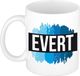 Bellatio Decorations Evert naam cadeau koffie mok - beker - met blauw verfstrepen - Cadeau collega - vaderdag - verjaardag - meester - coach - 300 ml - wit