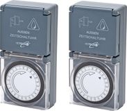 Merkloos Programmeerbare tijdklok - 2x - 24-uurs - IP44 - tijdschakelaar stekkerdoos - voor binnen/buiten