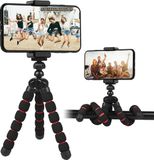 MOJOGEAR Flexibel mini-statief met schuimrubber poten - Tot 17 cm hoog - Inclusief telefoonhouder geschikt voor smartphones tot 8,4 cm breed - Zwart/Rood