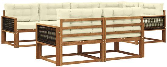 vidaXL Hoek loungeset Acacia hout Natuurlijk en crème
