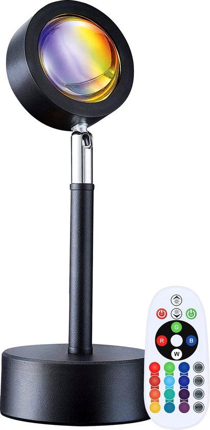 Glaow Sunset lamp met 4 kleuren lenzen - Zwart