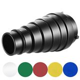 Neewer Snootset van conische aluminiumlegering, middelgroot, met honingraatrooster en 5 stuks kleurgelfilters voor studio, stroboscoop, monolicht, fotografie, flitser in Bowens, frame (22 cm)