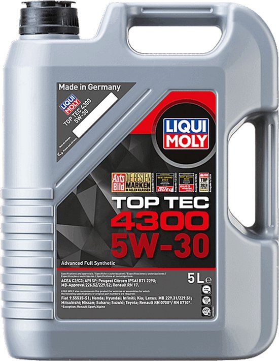 Liqui Moly Top Tec 4300 5W30 C2 5L Motorolie - 5 Liter - Volsynthetisch