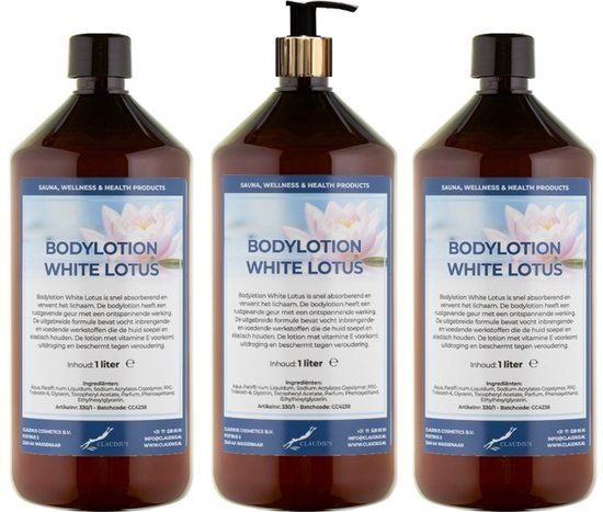 Claudius Cosmetics B.V. Bodylotion White Lotus 1 Liter - met gouden pomp - set van 3 stuks