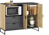 SoBuy Keukenkast Sideboard Dressoir met magnetronvak (Ø6 cm) en lameldeur – magnetronkast, buffetkast, multifunctionele kast voor keuken & woonkamer, eiken-zwart 107×40×85 cm FSB103-N