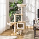 Arbre à chat - Arbre d'escalade - 126 cm de haut - 5 niveaux - Poteaux à gratter en sisal - Hamac et panier - Coussins amovibles - Vert olive