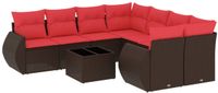 vidaXL 9-delige tuinbankset met kussens, bruin, polyrotan