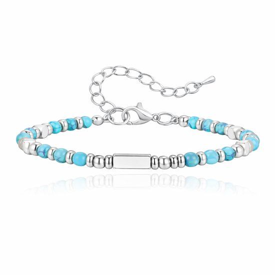 LGT JWLS Stalen Kralenarmband Turquoise Met Balkje