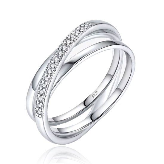 Elenza AMS Elenza Sterling .925 Zilveren Dubbele Ring met Zirkonia-16mm