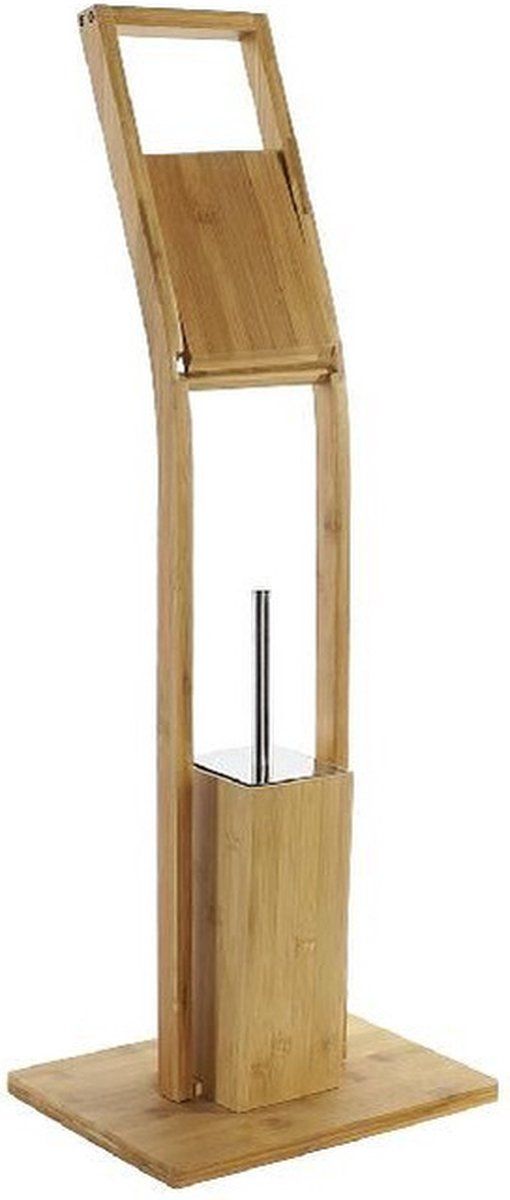 Toiletborstel met toiletrolhouder bamboe 82 cm - Bruin