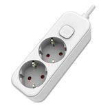 Meervoudig stopcontact met 2 stopcontacten met schakelaar en 1,5 m lange kabel, wit