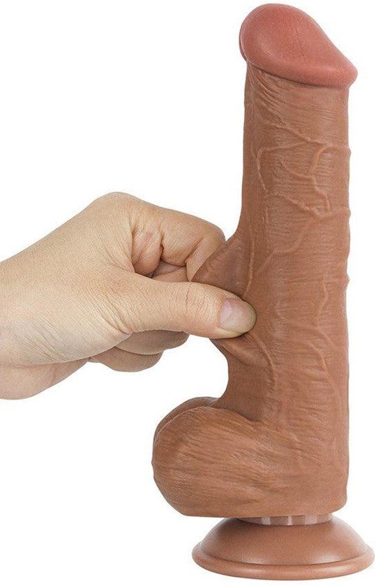 LoveToy - Sliding Skin Dildo 20,8 cm (Ø 4 cm) - Bruin