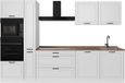 Vicco Complete keukeneenheid R-Line, Wit landelijk/Wit, 310 cm goudkleurig eiken werkblad