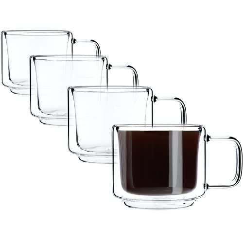 KADAX Dubbelwandige glazen, set, 200 ml, thermoglazen van borosilicaatglas, drinkglazen voor thee, koffie, cappuccino, water, sap, ijsthee, koffieglazen, theeglazen met zweefeffect (met Griif, 4)