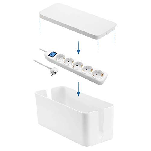 Electraline Electrotaline 300170 Organizer Box met Stekkerdoos, 5-Voudig met Schakelaar, Kabel 1,5 M, Meervoudige Stekkerdoos, Wit