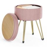 SONGMICS Ronde kruk met opbergruimte, fluwelen kaptafelkruk | 4 metalen poten, voor kleedkamer, woonkamer, slaapkamer, Roze, diameter 39 cm, hoogte 44,4 cm, GIANA Collectie LOM003R01