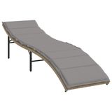 VidaXL Ligbed met kussen 55x199x50 cm poly rattan grijs
