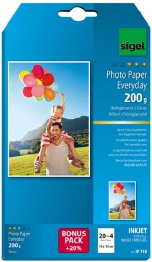 Sigel Everyday Plus - Fotopapier - 10x15cm - Hoogglans - 200g - 24 vel