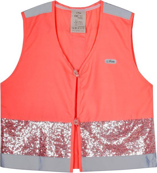Gofluo - Fluohesje Kind Gloria - Fluo - Reflecterend - Pailletten - Glitter - Twinning met mama - 7-9Y - Coral