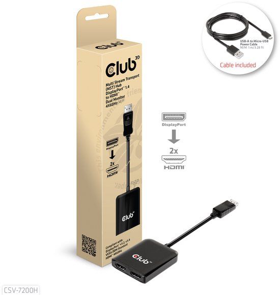 Club 3D MST hub DisplayPort 1.4 to DisplayPort + HDMI 4K60Hz M/F