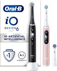 Oral-B IO – 6 – elektrische tandenborstels, 2 stuks, zwart en roze, handgrepen met zwart en wit display, met Bluetooth, 3 borstels