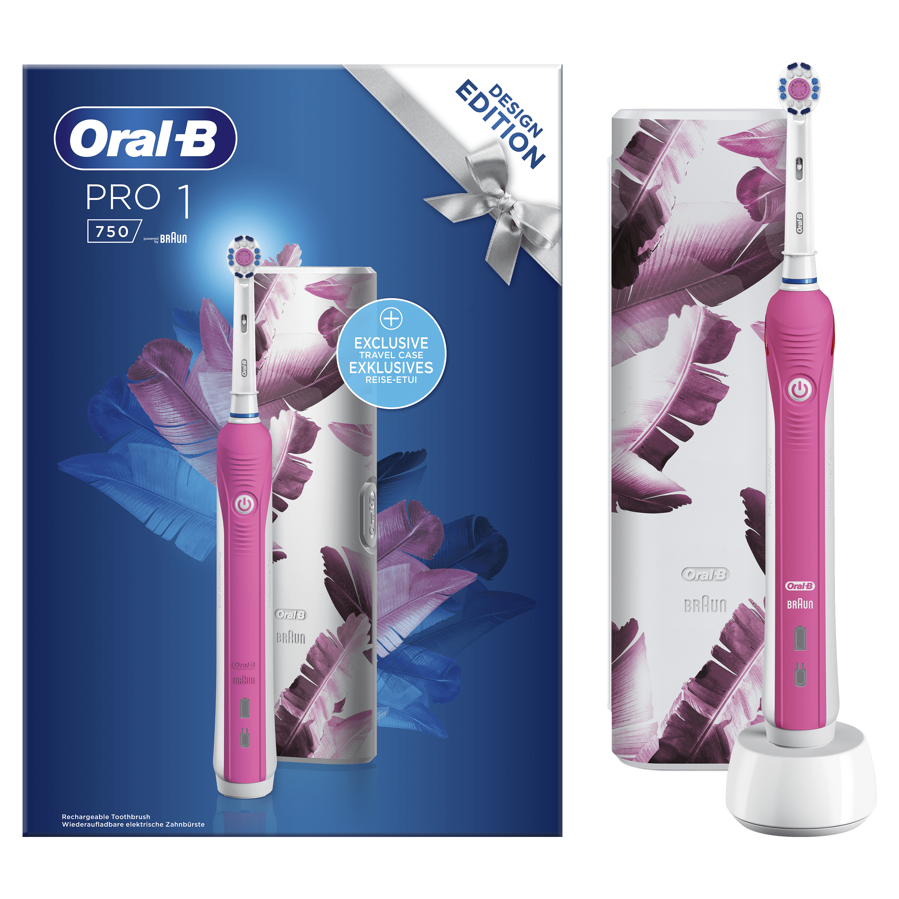 Oral-B Pro 1 - 750 - Elektrische Tandenborstel + Bonusreisetui wit, roze