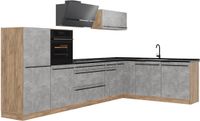 Vicco R-Line corner kitchen, concrete/gold oak, 347 cm anthracite worktop