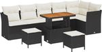 vidaXL Tuinbank - Set - 9 - st - Zwart - poly - rattan