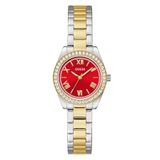 Guess Dames polshorloge MINI Luna, bicolor roestvrij stalen armband, mineraal glas, rode wijzerplaat, 3 bar, diameter behuizing: 30 mm, GW0841L8